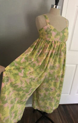 Vintage 1960s Psychedelic Nylon Slip One Piece Playsuit Pantsuit Romper Lingerie - Image 1 of 4