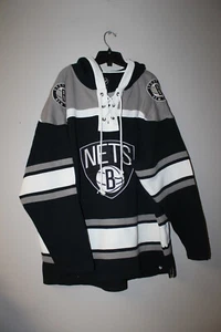 New NBA Brooklyn Nets old time jersey style mid weight cotton hoodie men's L - Picture 1 of 4