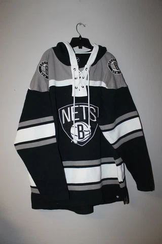 New NBA Brooklyn Nets old time jersey style mid weight cotton hoodie men's XXL Cover