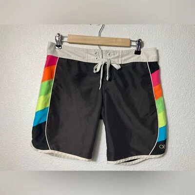 OP Ocean Pacific retro rainbow striped black Womens board shorts Small 3/5 - Image 1 of 4