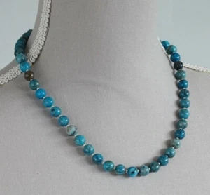 BLUE AGATE NECKLACE USING 8MM ROUNDS ~ STERLING SILVER 19" - Picture 1 of 4