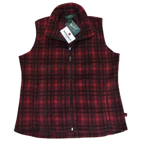 Neu mit Etikett Woolrich Damen-Fleeceweste rot schwarz Hunt kariert durchgehender Reißverschluss mit Taschen Größe L - Bild 1 von 8