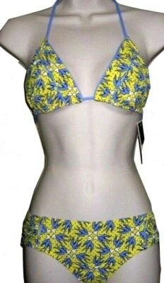 🌞JUICY COUTURE 2 PEÇAS BIQUÍNI BEIJANDO PÁSSAROS MAIÔ AZUL AMARELO TAMANHO M, GG🌺NOVO COM ETIQUETAS! - Imagem 1 de 4