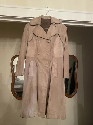 Chaqueta victoriana vintage de cuero de gamuza marrón topo ligero de equitación 3/4 de largo XS Foto 1 de 4