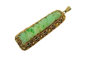 Antique Vtg Chinese Filigree Silver Export Vermeil Jade Carved Pendant Necklace - Picture 1 of 5