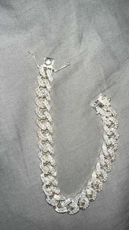 Brazalete de eslabones cubanos Miami de plata esterlina 925 maciza para hombre conjunto de piedras circonitas Foto 1 de 4