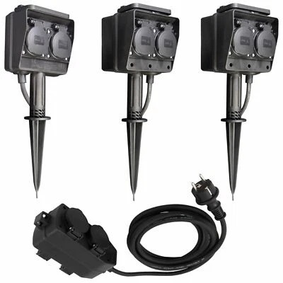 2fach 4fach Gartensteckdose mit Erdspieß IP44 Outdoor Steckdose +Deckel 3m Kabel - Bild 1 von 4