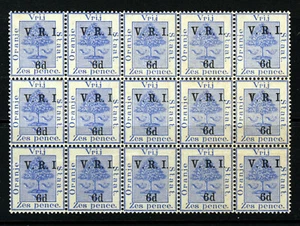 ORANGE FREE STATE 1900 6d. VRI on 6d. Blue BLOCK OF 15 Stops Level SG 109 MNH - Picture 1 of 2