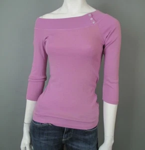 Splendid :: Small Womens Jersey PIMA Pink Purple Silver 3/4 Sleeve Boat Neck Top - Picture 1 of 5