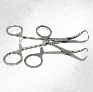 2x DEUTSCHER STAHL BACKHAUS HANDTUCHKLAMMERN 3,5" + 5,25" VETERINÄRCHIRURGISCHE ZANGE - Bild 1 von 3