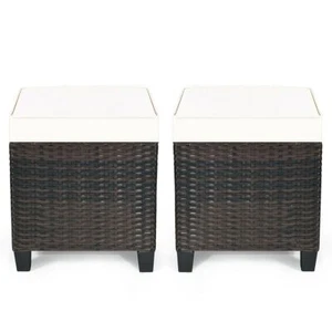 2 Pieces Patio Rattan Ottoman Set with Removable Cushions-White - Color: White - Picture 1 of 5