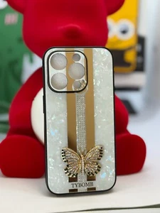 Brand New iPhone 15 Pro Case Protective - White Butterfly Fancy Case Glitter - Picture 1 of 2