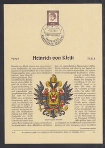 West Germany Magnificent Private ETB 1961-Significant Germans Heinrich von Kleist - Picture 1 of 1