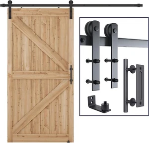 8.2 ft Heavy Duty Sturdy Sliding Barn Door Hardware Kit Single Door Black - Picture 1 of 4