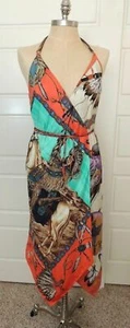 1298 Ralph Lauren blaues Etikett Indianerstamm Seide Leder Gürtelriemen Halstuch Kleid 10 - Bild 1 von 12