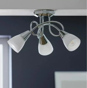3 Glass Opal Ceiling Lights Curico Home Decor Chrome Steel & Glass E14 7W - NEW - Picture 1 of 4