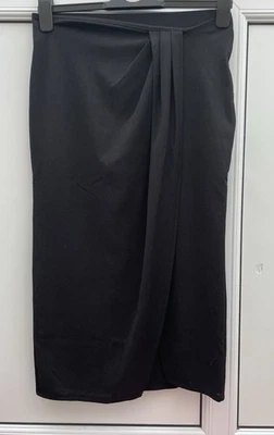 BNWT H&M Textured-knit Black Midi Skirt Size EUR S Sewn-in Wrap With Pleats - Image 1 of 4