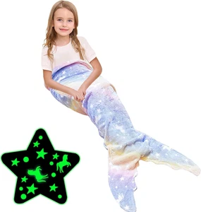 Meerjungfrauenflosse Kuscheldecke, Leuchtende Einhorn Decke Für Mädchen, Flanell - Bild 1 von 12