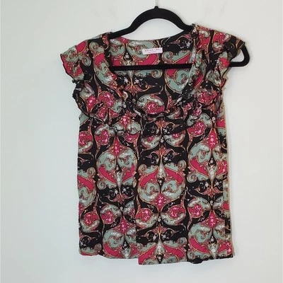 Top Nieves Lavi Y2K Multicolor Abstracto Estampado Cachemira Volantes Cuello Est. Talla pequeña Foto 1 de 4