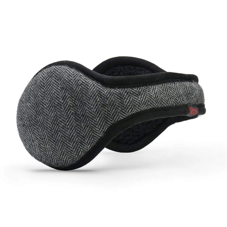 180s Men's Wool Behind-the-Head Ear Warmer Gray/Black Herringbone