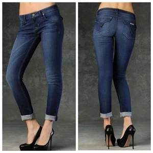 Hudson | Barbara Crop Straight Cuff Jeans Dark Wash Low Rise Size 28" Capris - Picture 1 of 10