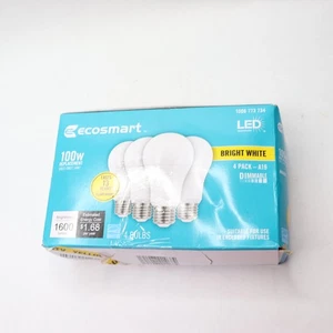 (4-Pk) EcoSmart A19 Dimmable LED Light Bulb Bright White 100-Watt Equivalent - Picture 1 of 4