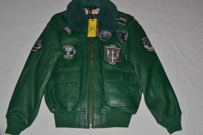 正品 TOP GUN 官方签名系列夹克皮革绿色补丁新品 — 第 1/4 张图片