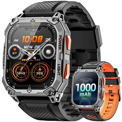2.01"HD Smart Watch für Android iOS mit Fitness Militärsportuhr 1000mAH 2 Bänder - Bild 1 von 4