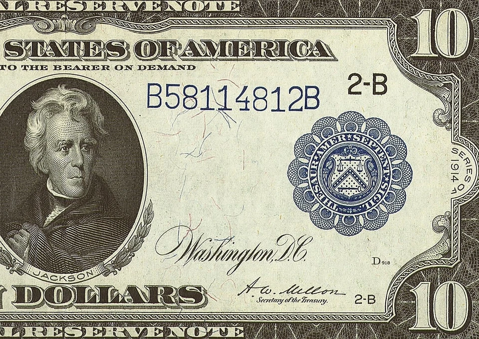 1914 $10 Federal Reserve Note Fr.911b PCGS 55PPQ Choice About New (CXE) - Image 1 of 3