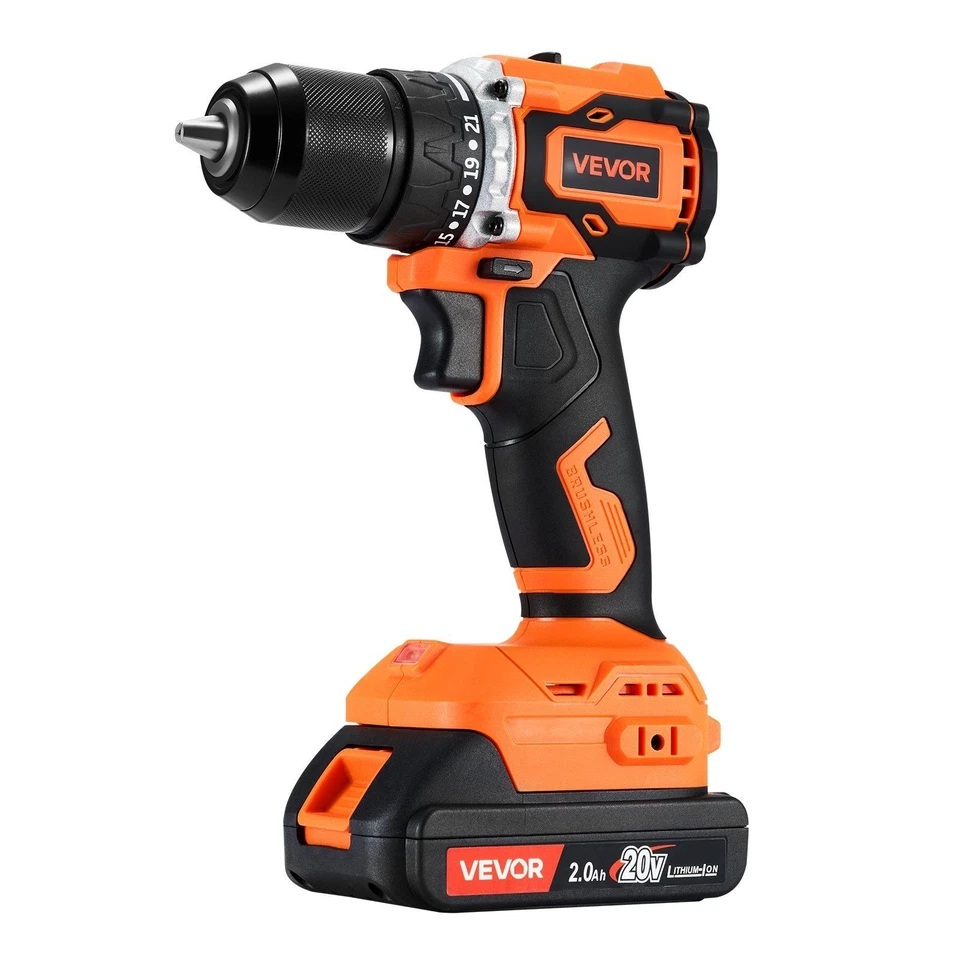 VEVOR Cordless Drill Driver 1/2 inch Metal Chuck Brushless Motor Dual-Speed