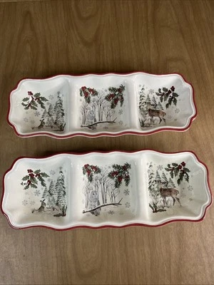 Set Of 2 Better Homes & Gardens Heritage Collection Divided Serving Dish Forest - Image 1 of 4