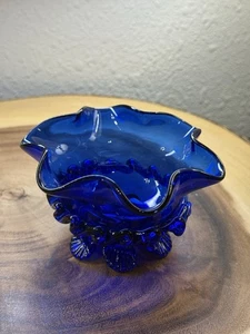 Vintage Cobalt Blue Glass Blown Bowl Feet 4in Wide 2in Tall Adorable - Picture 1 of 8