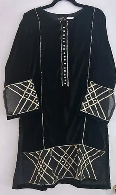 Beejays Pret Pakistani Tunic Dress Women's Black Velvet Embellished NWT! - Image 1 of 4