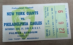 8/31/1974 New York Giants Philadelphia Eagles NFL ticket Stub - Picture 1 of 2
