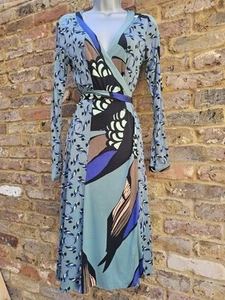 Issa London Long Sleeve Birds Patterned 100% Silk Jersey Wrap Dress Size 12 UK - Picture 1 of 10