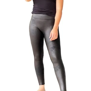 Spanx Womens Black Faux Leather Shiny Finish Highwaisted Leggings Size Medium - Picture 1 of 12