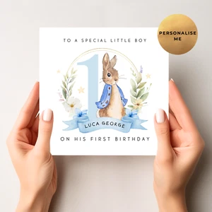 Personalised Peter Rabbit First Birthday Card | 1st Birthday Son Grandson Nephew - Picture 1 of 7