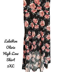 NWT LulaRoe Olivia Maxi Skirt - Gorgeous Black w/ Pink & Gray Florals- 2XL - Picture 1 of 6
