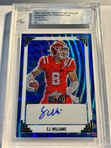2024 Leaf Metal Football CJ WILLIAMS Wisconsin Badgers Blue Wave Auto Proof 1/1 - Picture 1 of 2