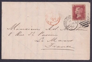 1878 1d Red SG43 pl 206 GL Single Penny Middlesbrough to Le Mans France VFU - Picture 1 of 2