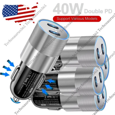 For iPhone 14 13 15 12 Dual PD Car Charger 40W Fast Charging Adapter Type C LOT - Image 1 of 4