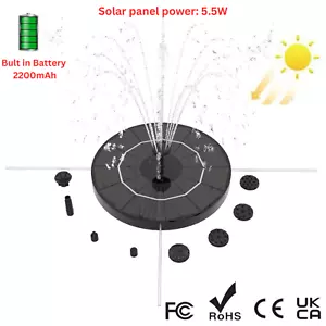 5.5W Solar/Battery Fountain Water Pump Floating Bird Bath Garden Pond UK - Picture 1 of 26