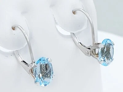 GENUINE 1.90 Cts AQUAMARINE DANGLING EARRINGS 14K WHITE GOLD - FREE Appraisal  - Image 1 of 4