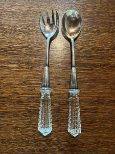 German Jugendstil Style Antique Silverplate Cut Glass Handles Salad Serving Set - Picture 1 of 16