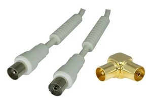 7,5m Antennenkabel mit Ferritkernen | 75 Ohm | weiß + Antennen Winkeladapter - Bild 1 von 1
