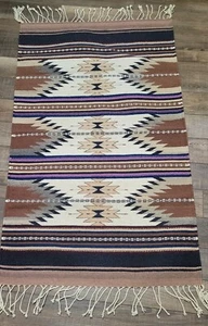 Vintage Native Aztek Design Woven Wool Rug 54" x 32" Beautiful - Picture 1 of 3