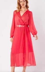 NAF NAF Womens Hot Pink Chiffon Wrap Design Maxi Summer Dress - RRP £79.99 - Picture 1 of 12