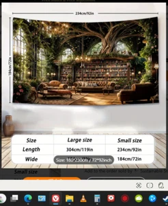 1pz Arazzo da Appendere a Parete 3D Big Fantasy Library - Dimensioni Grandi 72"x92" 6'x7,6' - Foto 1 di 6