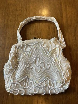 Vintage Hand Beaded Beige Mini Hand Bag, Made in Belgium - Image 1 of 4