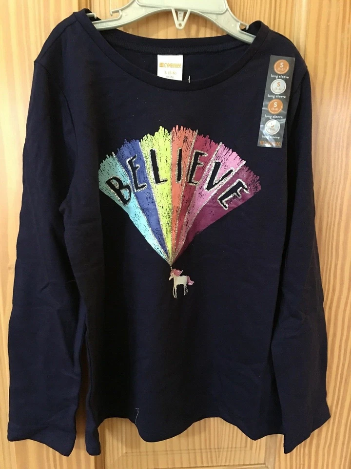 NWT Gymboree Unicorn Tee Shirt Top Girls Outlet Navy Blue Believe - Image 1 of 1